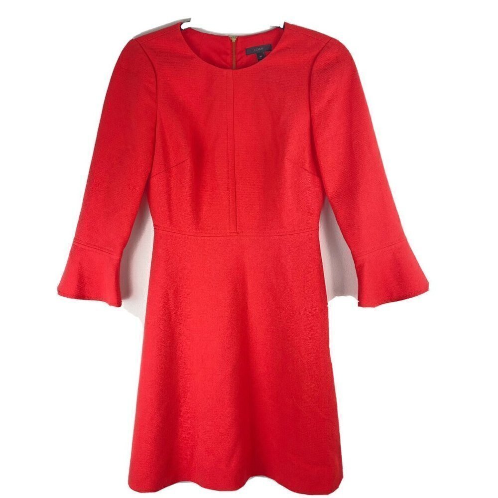 J. Crew Womens Shift Dress Size 00 Coral Bell Sleeve Career Knee Length